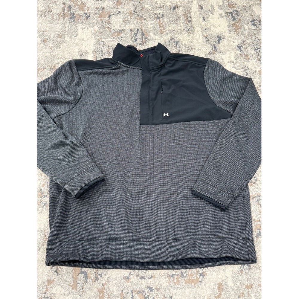 Under Armour Storm Golf Mens Large 1/4 Zip Pullover Gray Black Fleece 1373415
